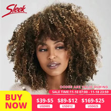 Load image into Gallery viewer, Sleek P4/27 Afro Kinky Curly Human Hair Bob Wigs Brazilian Highlight T1b/30 Remy Hair With Bang 250% Density Black Human Hair
