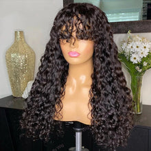 Load image into Gallery viewer, Long Water Wave Wigs For Black Women Malaysian Curly Human Hair Wigs With Bangs Full Machine Made Wigs Cheap Remy Human Hair Wig
