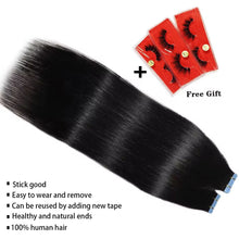 Load image into Gallery viewer, Straight Tape In Human Hair Extensions Natural Hair Extensions 1B 100% Remy Skin Weft  Adhesive Glue On For Salon High Quality
