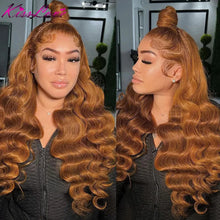 Load image into Gallery viewer, Ginger Brown Lace Front Wig Human Hair For Women 13x4 Lace Frontal Wigs Pre-Plucked Brazilian Blonde Colored Body Wave Lace Wigs
