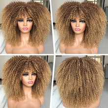 Load image into Gallery viewer, Curly Afro Wigs for Black Women Short Curly Wig with Bangs Kinky Curls Curly Hair Synthetic Wigs for African American Women
