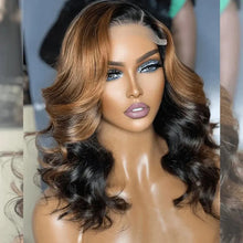 Load image into Gallery viewer, Human Hair Wig Bodywave Lace Glueless Left C Part Short Humanhair Wigs For Everyday Use Wavy Short BobTransparent Lace Wig 100%
