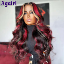 Load image into Gallery viewer, Red Blonde Highlight 13X6 Wavy Lace Frontal Wig Glueless 13x4 Body Wave Human Hair Wigs PrePlucked 4X6 Lace Wigs For Black Women
