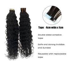 Load image into Gallery viewer, Black Water Wave Tape in Human Hair Extension Brazilian Hair Skin Weft Tape in Curly Human Hair 20pcs Tape in Hair Extensions
