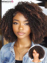 Load image into Gallery viewer, Highlight Short Kinky Curly Bob Wigs For Women Brazilian Remy Human Hair Wigs Easy Wear Human Hair Wig With Bangs 200% Density
