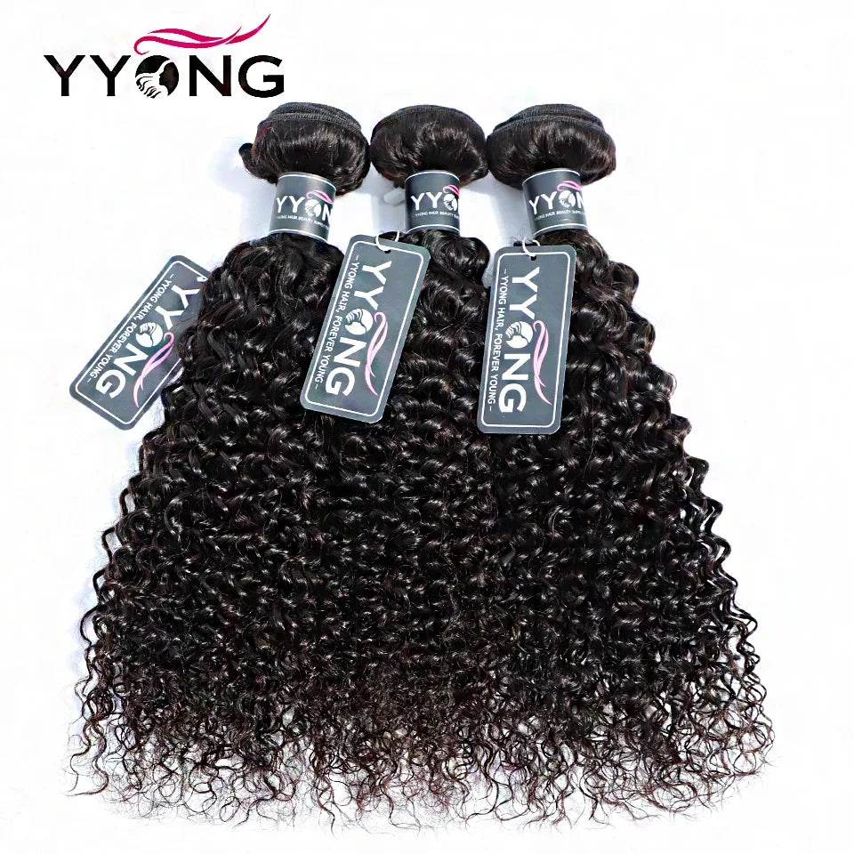 Yyong Brazilian Kinky Curly Bundles With Frontal 13x4 Lace Frontal With Bundles Remy Human Hair 3/4 Bundle With Closure