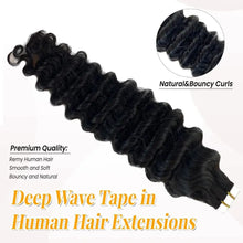 Load image into Gallery viewer, Deep Wave Tape In Extensions 100% Human Hair Deep Curly Tape on Hair Extensions Skin Weft Remy Natural Hair Extensions #1B
