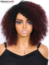 Load image into Gallery viewer, Highlight Short Kinky Curly Bob Wigs For Women Brazilian Remy Human Hair Wigs Easy Wear Human Hair Wig With Bangs 200% Density
