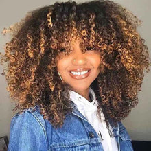 Load image into Gallery viewer, Sleek P4/27 Afro Kinky Curly Human Hair Bob Wigs Brazilian Highlight T1b/30 Remy Hair With Bang 250% Density Black Human Hair
