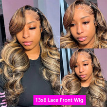 Load image into Gallery viewer, Highlight Wig Human Hair Body Wave Brazilian Hair 13x6 Hd Lace Frontal Wig For Women Glueless Blonde Lace Front Wig Human Hair
