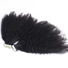 Load image into Gallery viewer, Kinky Curly Tape In Human Hair Extensions 4B 4C Afro Curl Remy Human Hair PU Skin Weft Tape Hair Natural Black Color 14-26inch
