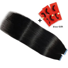 Load image into Gallery viewer, Tape In Straight Human Hair Extensions Brazilian Hair Adhesive Extensions Skin Weft Black Brown 100% Real Human Hair for Women
