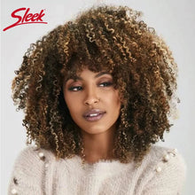 Load image into Gallery viewer, Sleek P4/27 Afro Kinky Curly Human Hair Bob Wigs Brazilian Highlight T1b/30 Remy Hair With Bang 250% Density Black Human Hair
