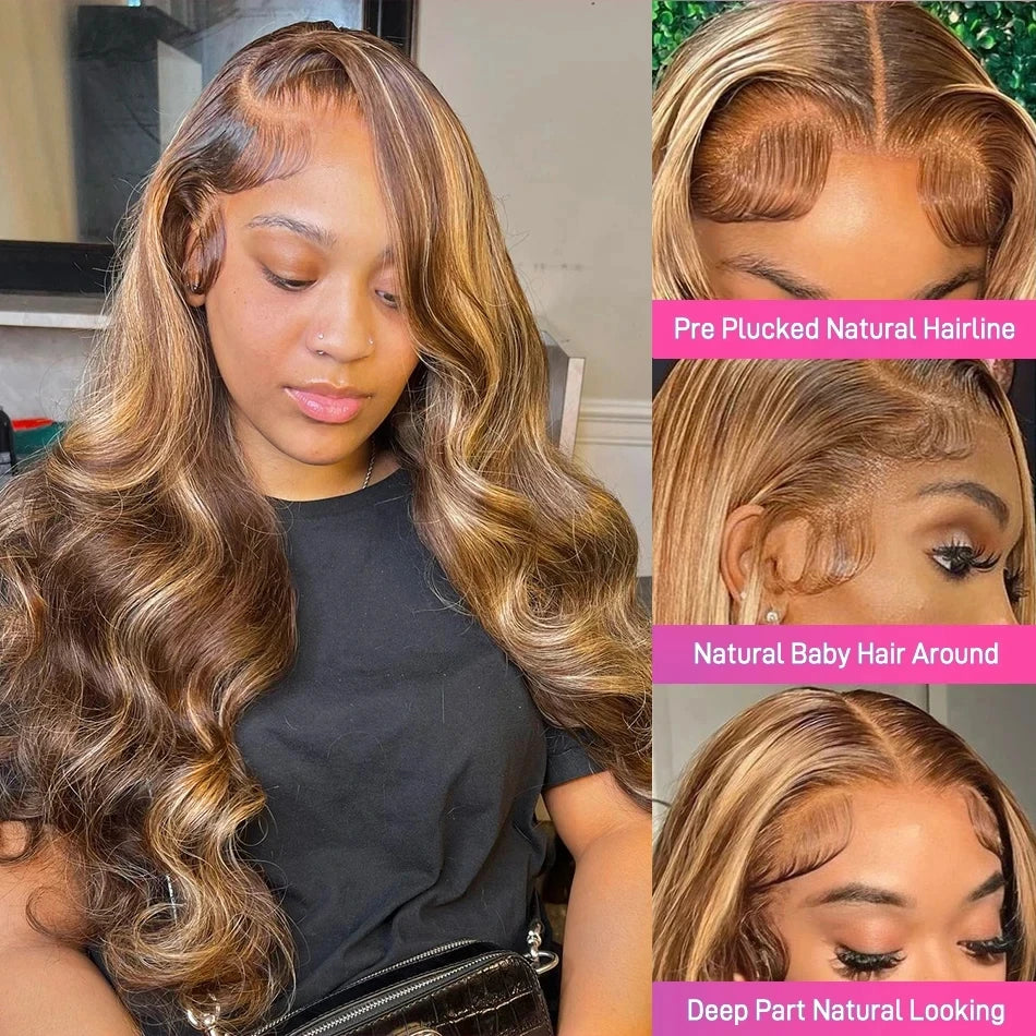 Ombre Blonde Body Wave 13x4 13x6 Lace Front Wig Highlight Wig Human Hair Brazilian Remy Wig 360 Full Lace Frontal Wigs For Women