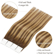 Load image into Gallery viewer, Straight Tape In Hair Extensions Skin Weft Tape in Hair Extensions Adhesive Invisible 100% Real Human Hair Natural Color 26 Inch
