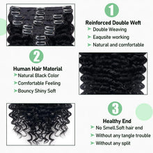 Load image into Gallery viewer, Human Hair Deep Wave Clip In Hair Extensions Brazilian Clip In 8 Pcs/Set Natural Black Color Clip Ins Remy Hair 10-26 Inch 120G
