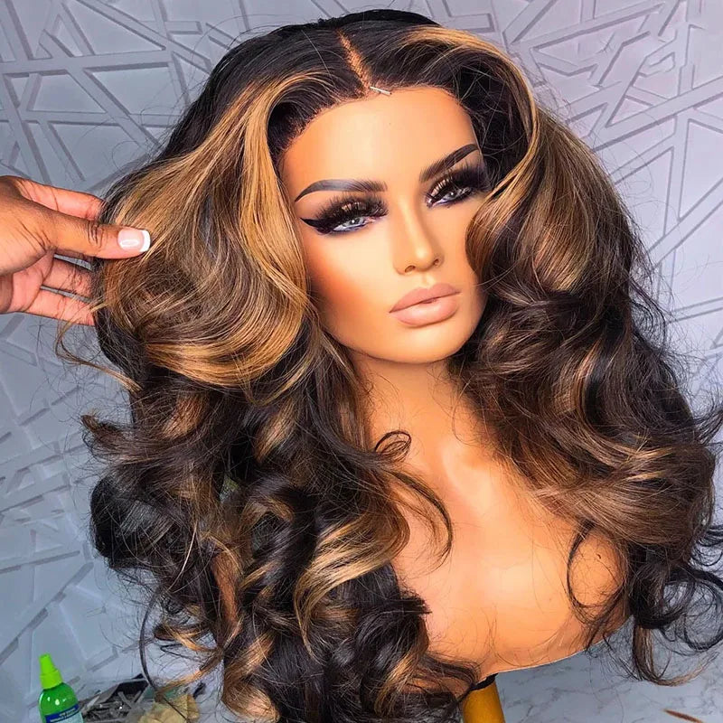Honey Blonde Highlight 250 13x4 Body Wave Wig PrePlucked With Baby Hair Body Wave 13x6 Transparent HD Lace Frontal Wig 100% Remy