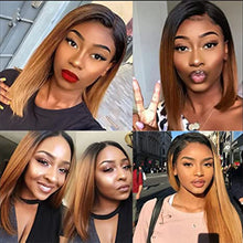 Load image into Gallery viewer, Sleek Lace Human Hair Wigs 18 Inch Long Ombre Brown Straight Brazilian Hair Wigs Red Colored Human Hair with Baby Hair for Women
