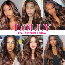 Load image into Gallery viewer, FB 30 Brown Highlight Body Wave Bundles With Closure 3 Bundles With 4x4 Lace Closure Brazilian Remy Colored Hair Extensions
