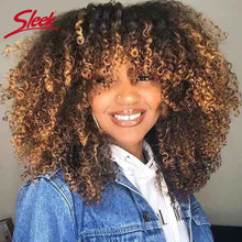 Load image into Gallery viewer, Sleek P4/27 Afro Kinky Curly Human Hair Bob Wigs Brazilian Highlight T1b/30 Remy Hair With Bang 250% Density Black Human Hair
