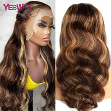 Load image into Gallery viewer, Highlight Body Wave Lace Front Wig Brazilian Honey Blonde Colored Human Hair Wigs For Women 30 Inch Full Hd Glueless Lace Wigs
