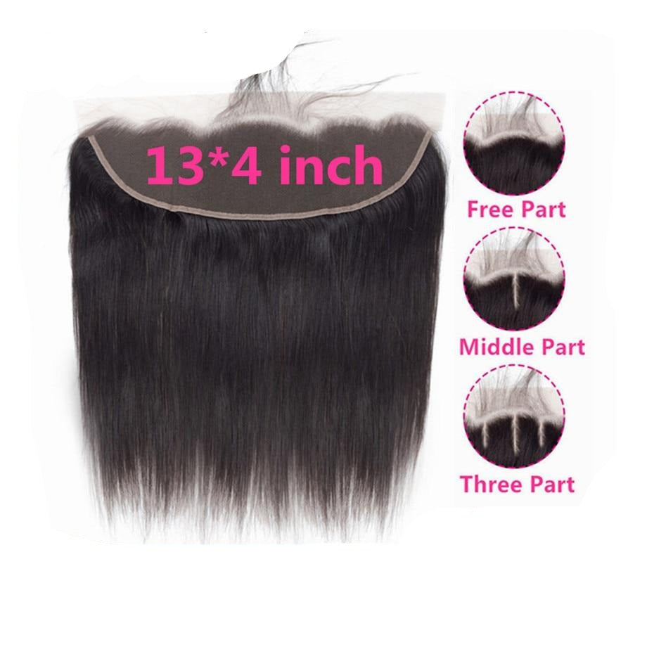 Peruvian Straight Human Hair Lace Frontal Closure 13x4 Middle/Free/Three Part Swiss Lace 100% Remy Natural Hairline