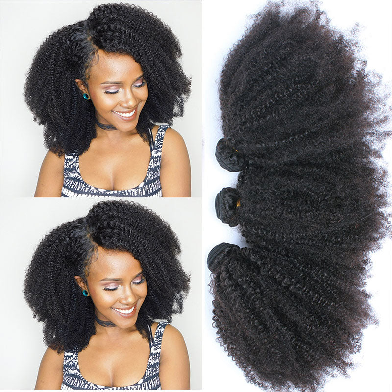 Mongolian Afro Kinky Curly Human Hair Bundles With Closure 100% Human Hair Weave Extensions 4B 4C Virgin Hair