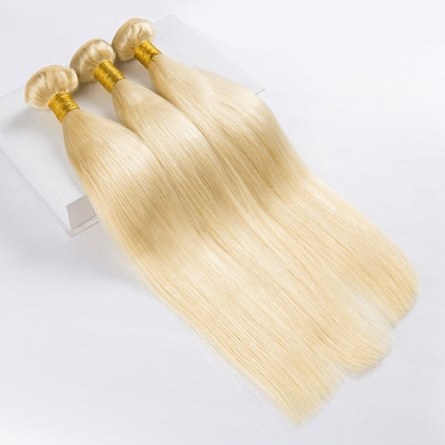 613 Bundle Brazilian Weave 9A Virgin Human Hair 30-40 Inch Long Bundles Straight Blonde