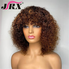 Load image into Gallery viewer, Jerry Curly Human Hair Wigs with Bangs Full Machine Made Wigs Highlight Honey Blonde Colored Wigs For Women Peruvian Remy Hair
