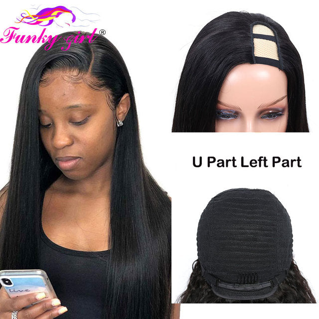 FG Straight U Part 150% Density Natural Brazilian Human Hair Long Wigs Brazilian Straight Wigs Non Lace For Black Women 8-28Inch