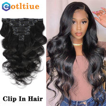 Load image into Gallery viewer, Clip In Hair Extensions Human Hair Brazilian Body Wave Clip In 8 Pcs/Set Natural Black Color Clip Ins Remy Hair 8-26 Inch 120G
