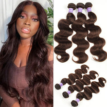 Load image into Gallery viewer, Brazilian Body Wave Hair Bundles 100% Human Hair Weave Natural Color #4 Brown Remy Hair Extension 1/3/4pcs Colored Weaving
