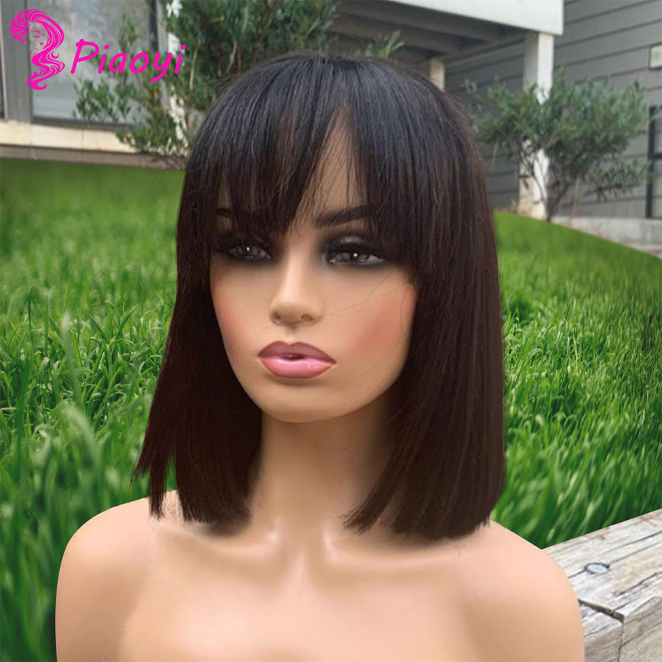 Short Bob Wig With Bangs Straight Brazilian Hair Wigs For Women Perruque Cheveux Humain Full Machine Made Cheap Human Hair Wigs