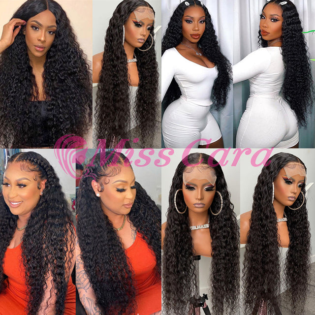 30 Inch Brazilian Deep Wave Lace Front Wig Transparent Deep Curly Human Hair Lace Wigs 180% Water Wave HD 5X5 Lace Closure Wig