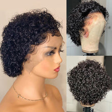 Load image into Gallery viewer, Highlight Wig Human Hair Curly Bob Wig 13x1 Pixie Cut Wig Brown Colored Human Hair Wigs Transparent Preplcuked Wigs For Women
