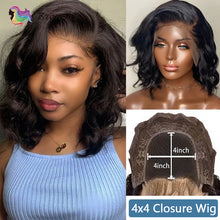 Load image into Gallery viewer, Body Wave Bob Wig Side Part Peruvian Human Hair 13x4 Lace Frontal  Wig Natural Color Lace closure Wigs For black Women Brennas
