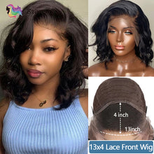 Load image into Gallery viewer, Body Wave Bob Wig Side Part Peruvian Human Hair 13x4 Lace Frontal  Wig Natural Color Lace closure Wigs For black Women Brennas
