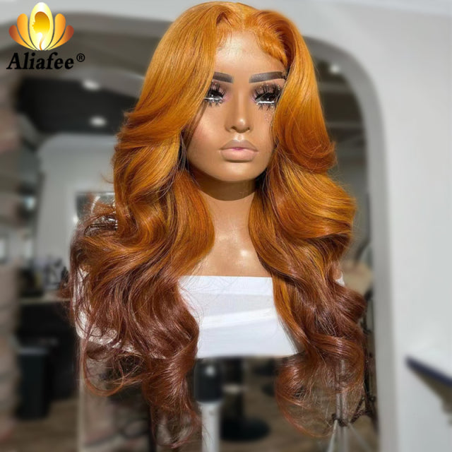 5x5 Lace Closure Wig 10A Body Wave Orange Brown Ombre Colored Lace Front Wigs PrePlucked 30" 13x6 Lace Frontal Human Hair Wigs