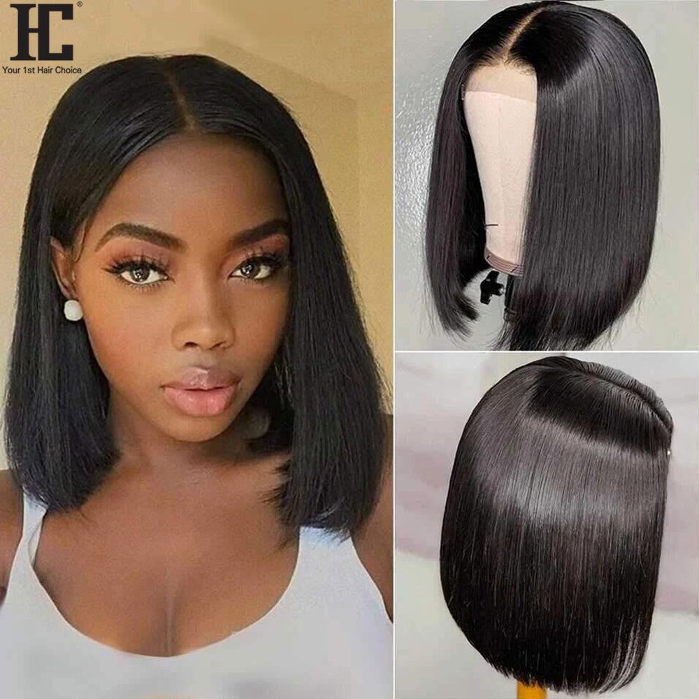 Short Bob Lace Front Human Hair Wigs Brazilian Straight Remy 5x5 Lace Closure Bob Wig 150% Pre Plucked Transparent Lace Wig