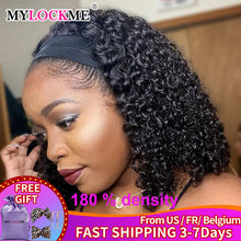 Load image into Gallery viewer, Headband Wig Human Hair Kinky Curly MYLOCKME Glueless Full Machine Made Brazilian Remy Human Hair Wigs For Women 180% Density
