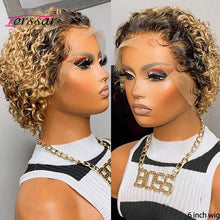 Load image into Gallery viewer, Curly Pixie Cut Wig Human Hair Lace Closure Wig Pre plucked Short Bob Wig 13x1 Lace Front Wigs For Women Human Hair Wigs
