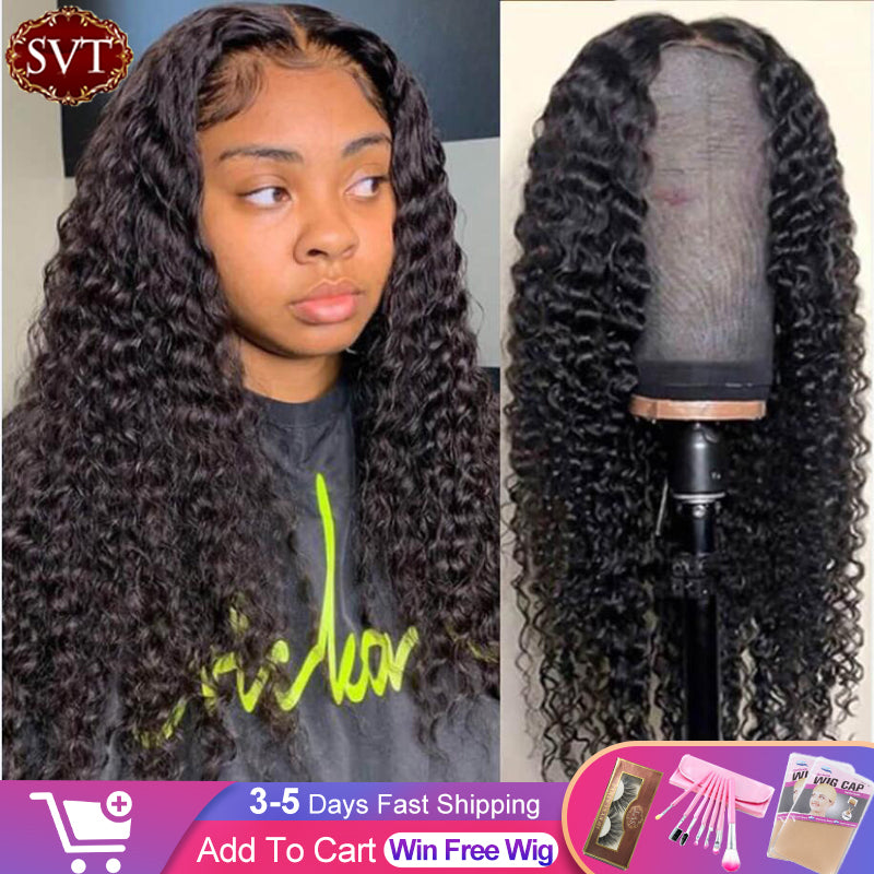 SVT Indian Deep Curly Lace Front Wig Human Hair Wigs For Black Women Deep Wave 4x4 Closure Wig Glueless Curly Lace Frontal Wig