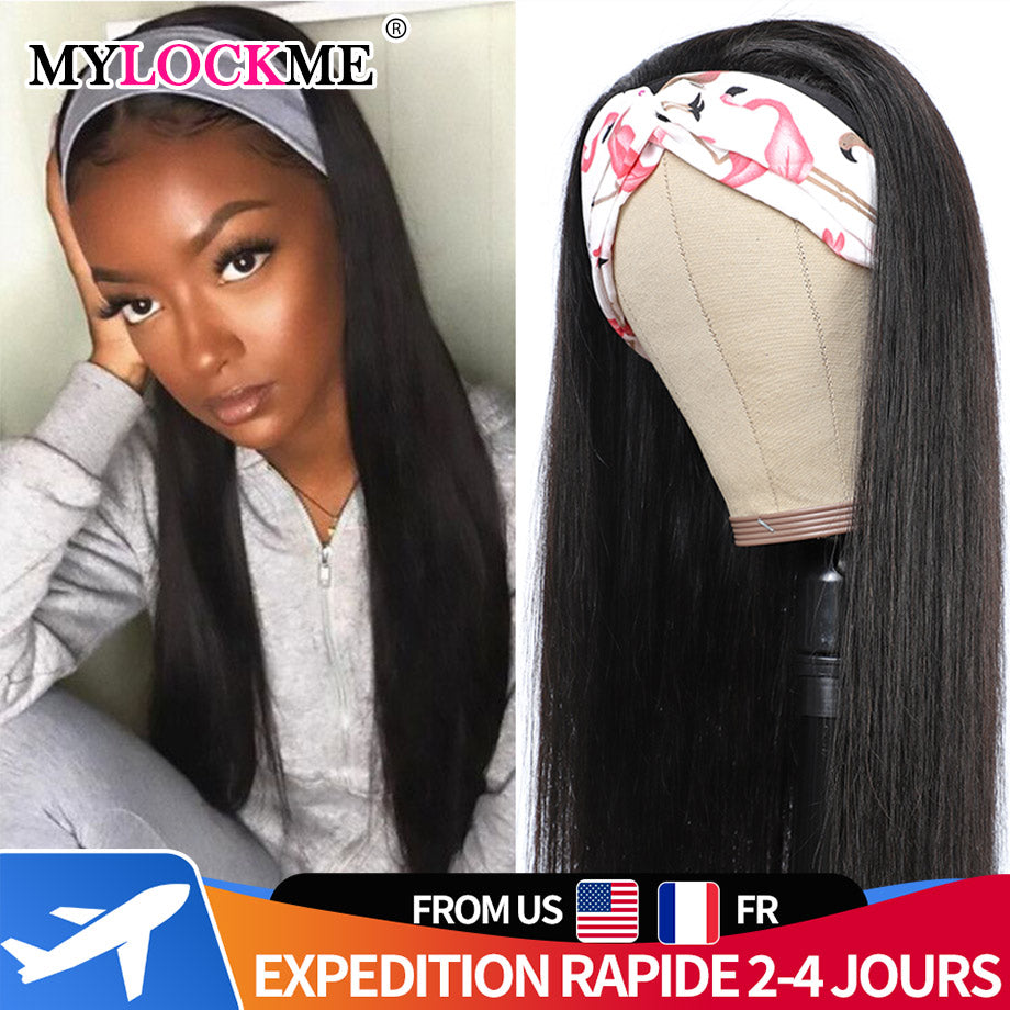 MYLOCKME Women's Headband Wig Human Hair Straight Glueless Brazilian Wigs For Black Women Remy Full Machine Made Fast Delivery