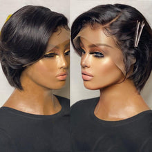 Load image into Gallery viewer, Straight Pixie Cut Wig T Part Lace Front Human Hair Wig Preplucked For Black Women Transparent Lace Short Bob Wig Brazilian Remy
