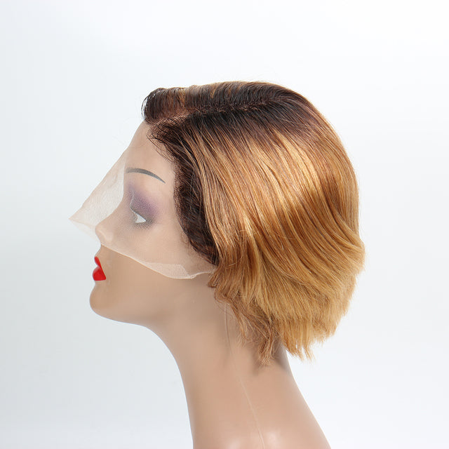 Straight Pixie Cut Wig T Part Lace Front Human Hair Wig Preplucked For Black Women Transparent Lace Short Bob Wig Brazilian Remy