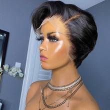 Load image into Gallery viewer, Straight Pixie Cut Wig T Part Lace Front Human Hair Wig Preplucked For Black Women Transparent Lace Short Bob Wig Brazilian Remy
