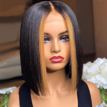 Load image into Gallery viewer, Short Bob Wig Lace Front Human Hair Wigs For Black Women Human Hair Brazilian Hair T Part Lace Wigs Bone Straight Lace Front Wig
