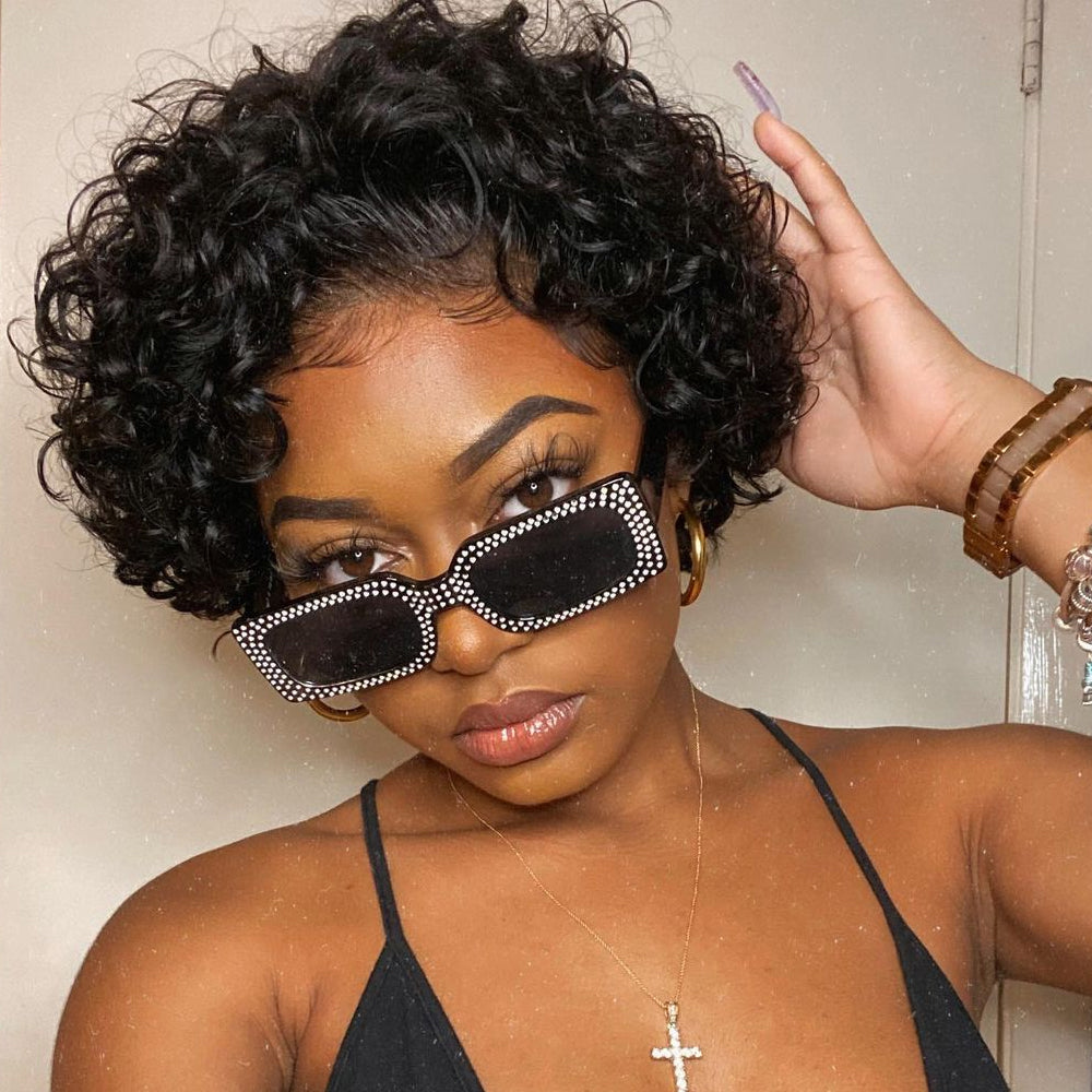 Pixie Cut Wig Human Hair Short Curly Human Hair Wigs For Black Women Cheap Human Hair Wig Full Machine Glueless Afro Curly Wig