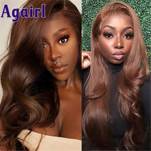 Load image into Gallery viewer, Chocolate Brown 13x4 Lace Frontal Wig 30Inch Lace Front Body Wave Human Hair Wigs HD Transparent Brazilian hair Wigs for Women
