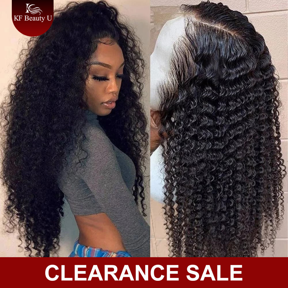 13x4 Kinky Curly Lace Front Human Hair Wigs For Black Women Brazilian Transparent Lace Frontal Wig 150%-250% Density KF Beauty U